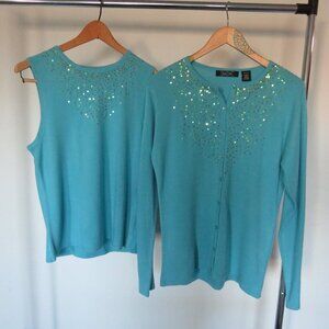 Crystal Kobe blue sequin cardigan and top set Petite Large